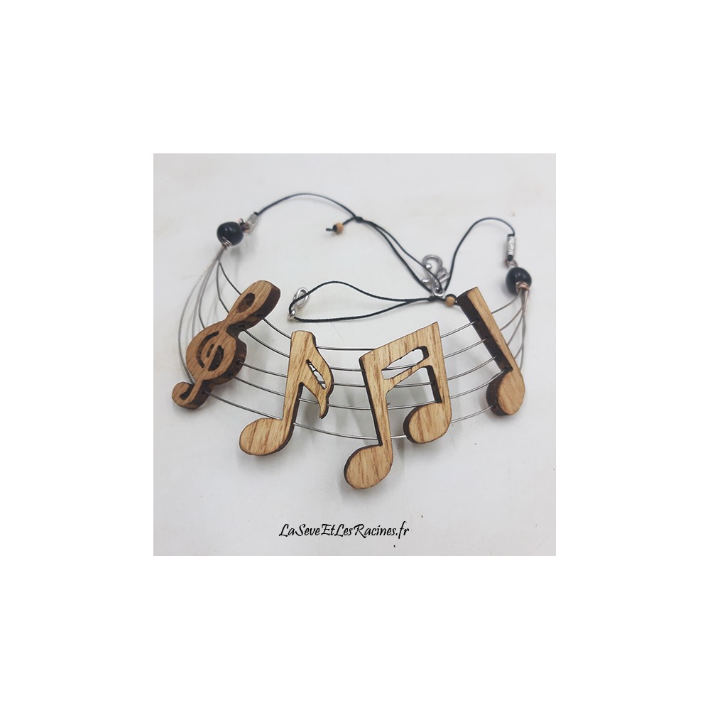 Collier en bois notes de musique partition bijou artisanal