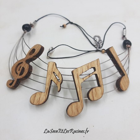 Collier en bois notes de musique partition bijou artisanal