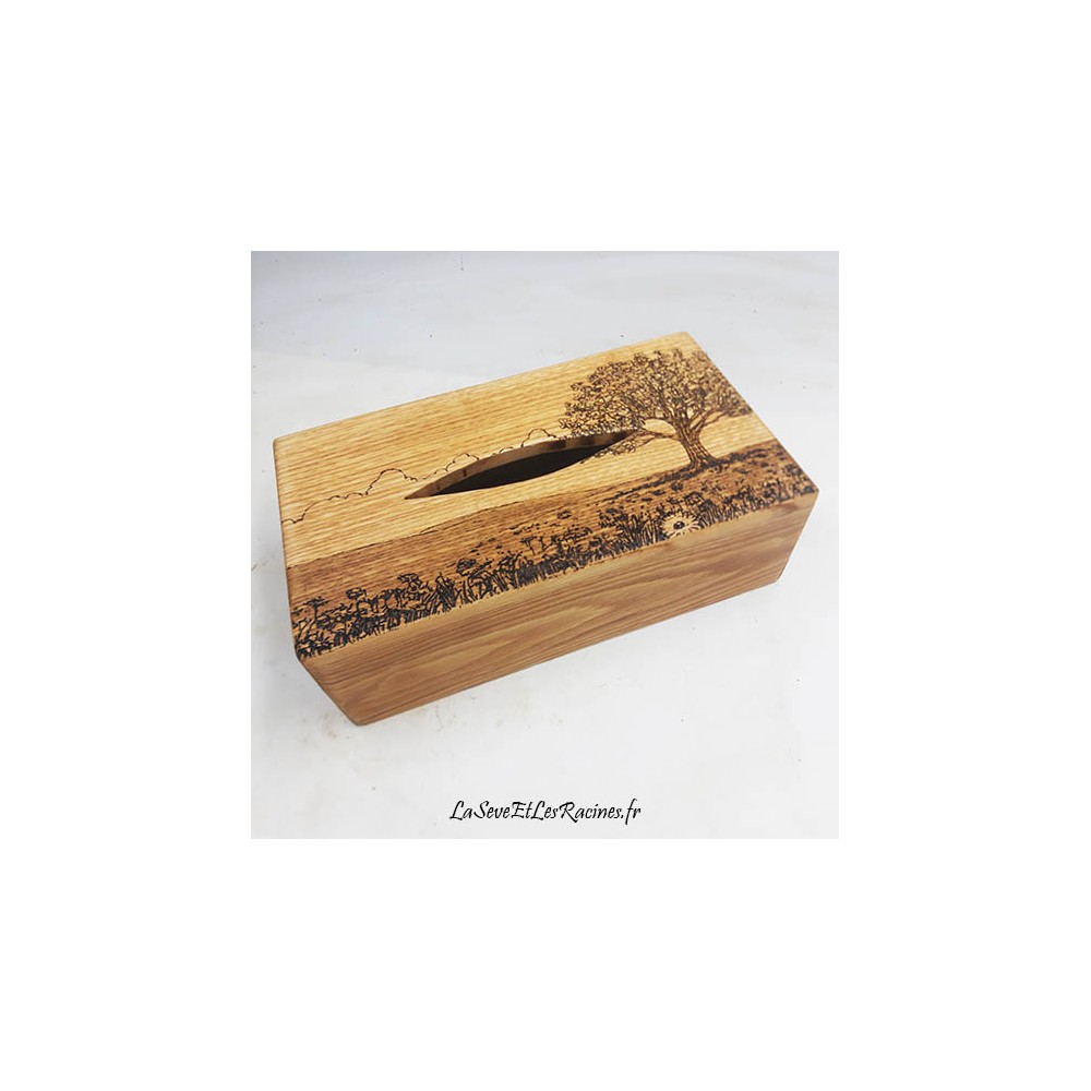 boite a mouchoirs arbre et champs artisanale bois personnalisée biologique ecologique