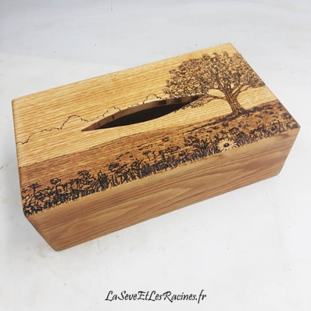 boite a mouchoirs arbre et champs artisanale bois personnalisée biologique ecologique