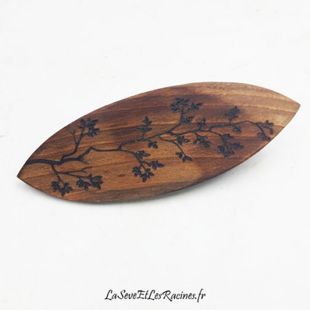 Barrette pince cheveux branche arbre feuilles pince canard bois artisanale