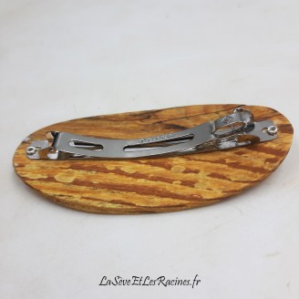 Barrette pince a cheveux ovale 10cm en bois, fabrication artisanale, bio ecologique