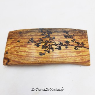 Barrette pince a cheveux branche arbre 10cm en bois, fabrication artisanale, bio ecologique