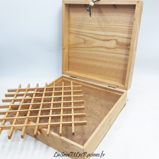 Boite huiles essentielles 64 bouteilles artisanale fait main en bois personnalisé