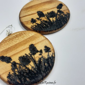 Boucles d'oreilles bois fleurs champs