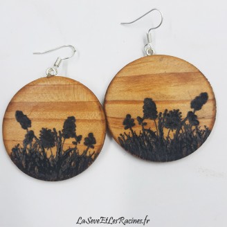 Boucles d'oreilles bois fleurs champs