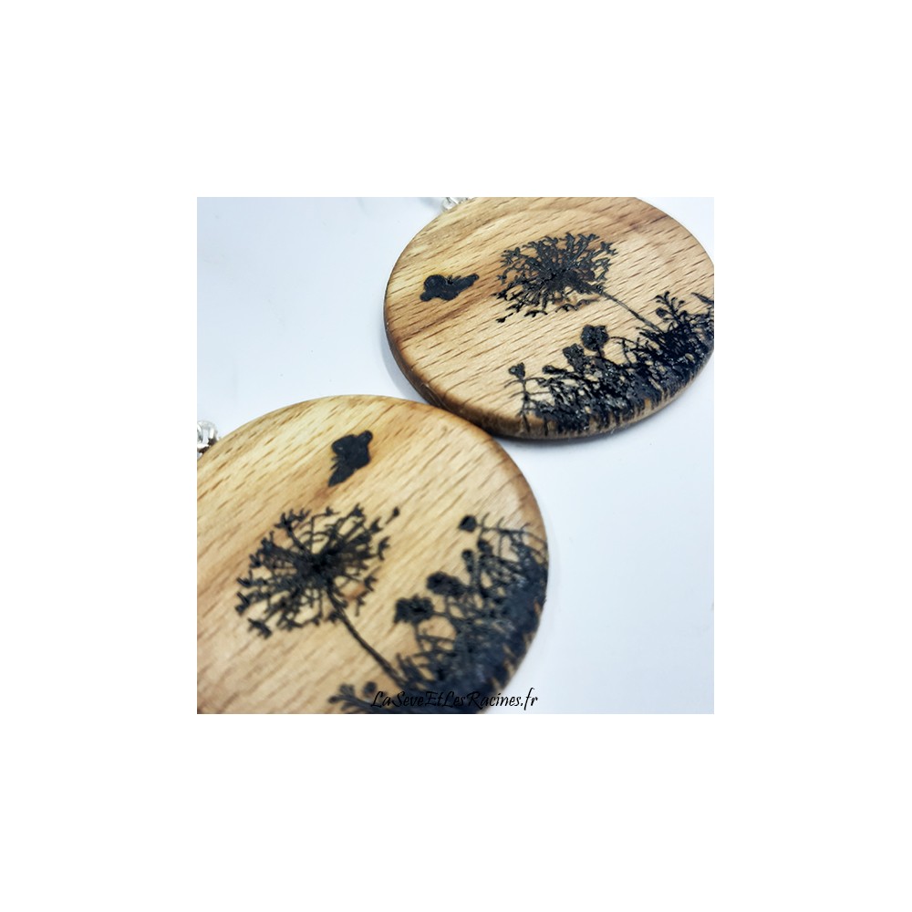 Boucle d'oreilles bois pissenlit