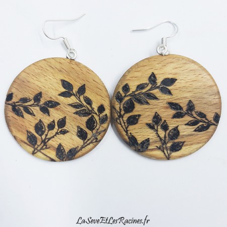 Boucles d'oreilles bois feuilles d'arbre artisanales