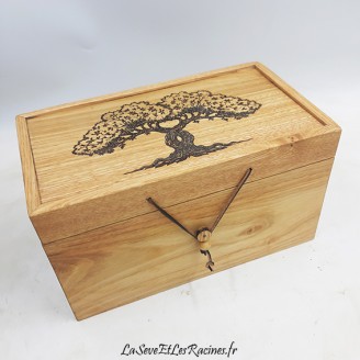 Boite à graines sachet bio ecologique en bois grand modele pyrogravée deux arbres