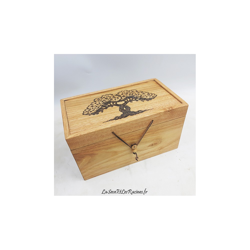 Boite à graines sachet bio ecologique en bois grand modele pyrogravée deux arbres