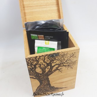 Boite à thé vrac sachet bio ecologique en bois grand modele