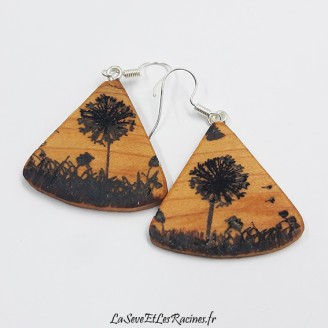 boucles oreilles champs pappillon pissenlit bois