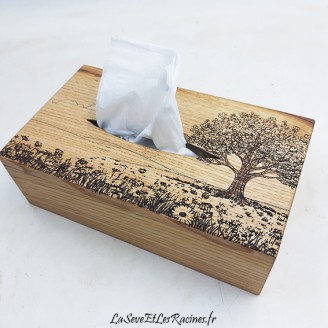 boite a mouchoirs arbre et champs artisanale bois personnalisée biologique ecologique
