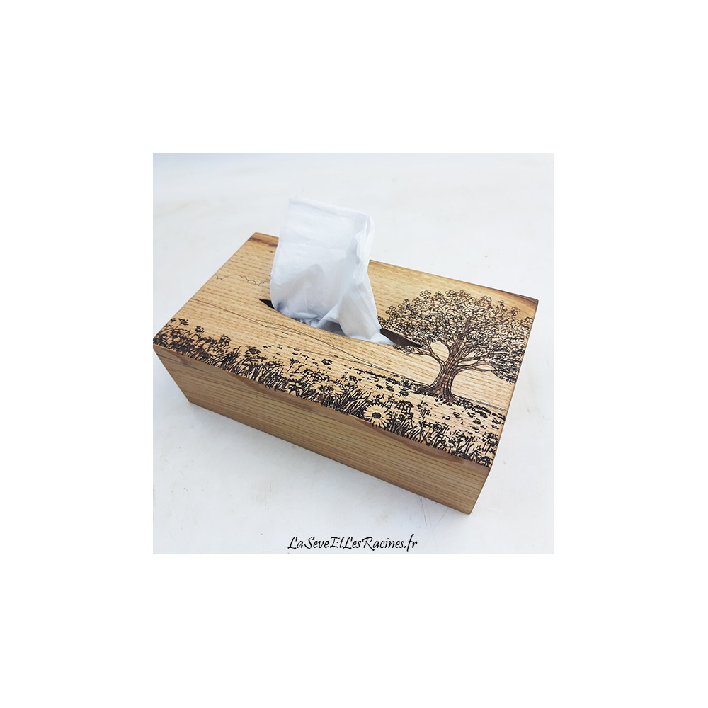 boite a mouchoirs arbre et champs artisanale bois personnalisée biologique ecologique