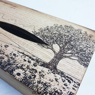 boite a mouchoirs arbre et champs artisanale bois personnalisée biologique ecologique