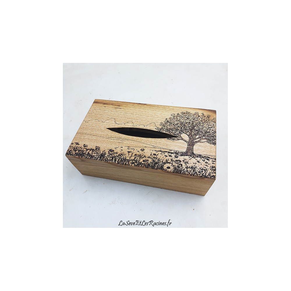 boite a mouchoirs arbre et champs artisanale bois personnalisée biologique ecologique