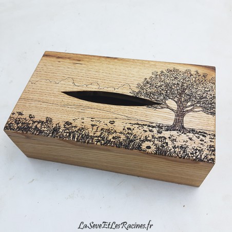 boite a mouchoirs arbre et champs artisanale bois personnalisée biologique ecologique