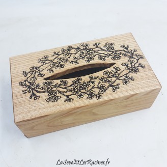 Boite à mouchoirs en bois artisanale pyrogravée branches de cerisier écologique locale bio