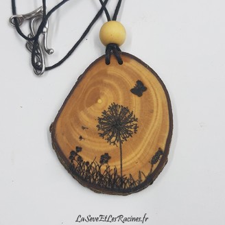 Collier en bois d'olivier artisanal pissenlit bio