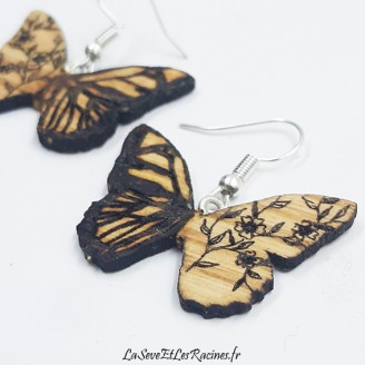 Boucles d'oreilles papillon en bois bio artisanales