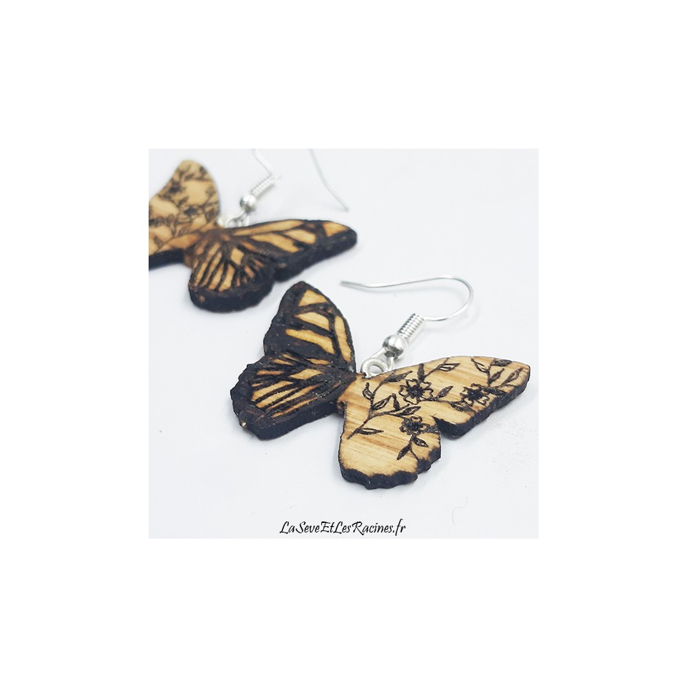 Boucles d'oreilles papillon en bois bio artisanales