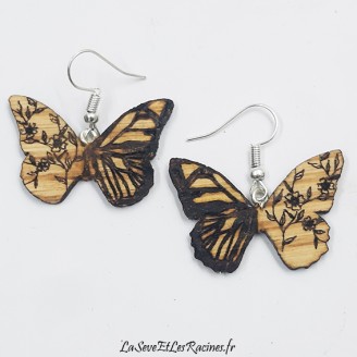 Boucles d'oreilles papillon en bois bio artisanales
