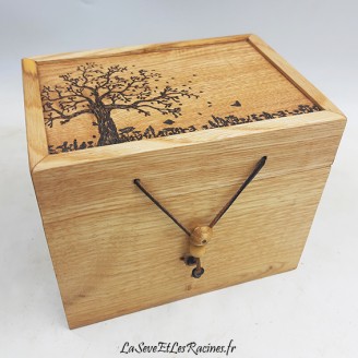 Boite à graines en bois artisanale deux compartiments pyrogravée arbre, nature, bio