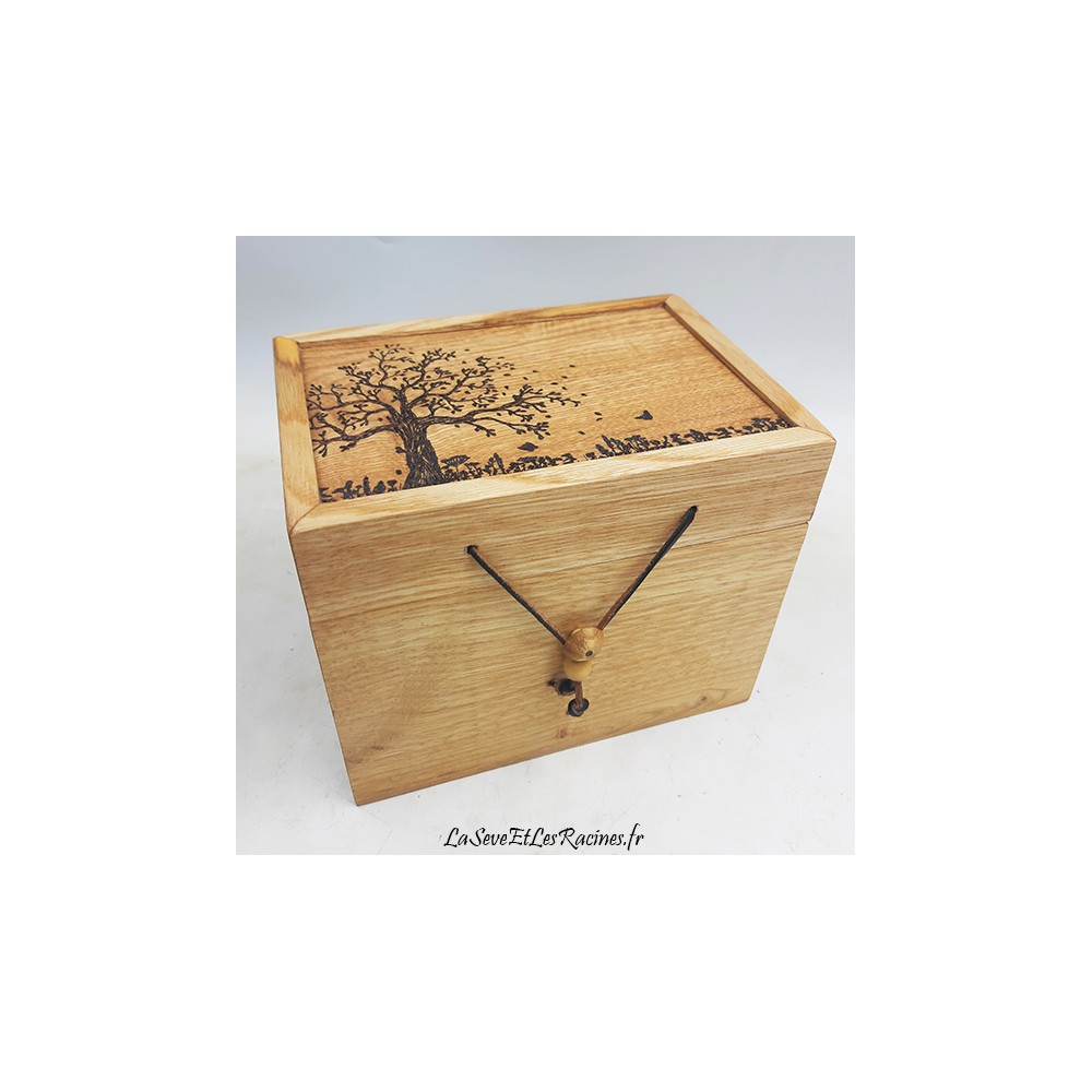 Boite à graines en bois artisanale deux compartiments pyrogravée arbre, nature, bio