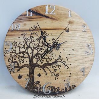 horloge bois artisanale pyrogravée arbre 265mm