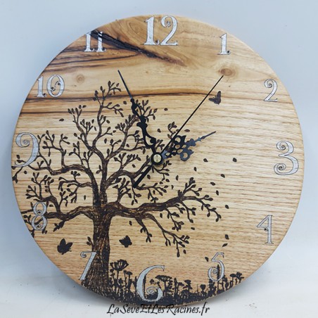 horloge bois artisanale pyrogravée arbre 265mm