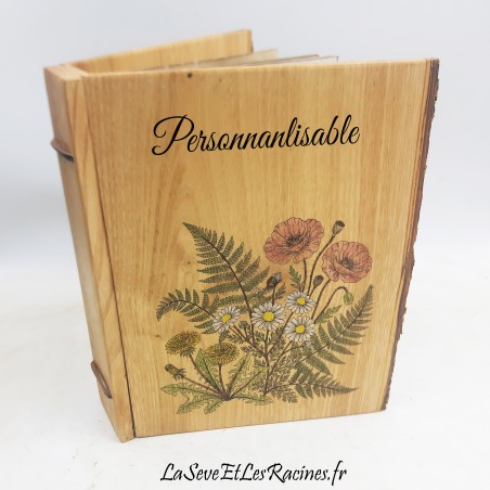 Album photo herbier livre d'or en bois fleurs artisanal, pièce unique