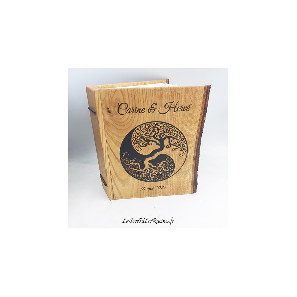Livre d'or en bois personnalisé Yin et Yang fabrication artisanale ecologique