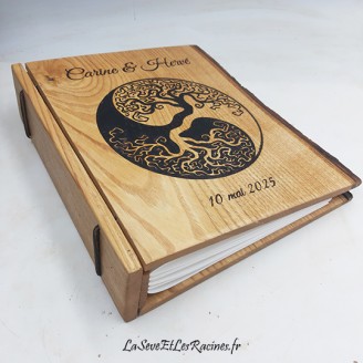 Livre d'or en bois personnalisé Yin et Yang fabrication artisanale ecologique