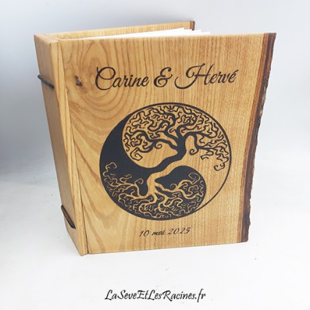 Livre d'or en bois personnalisé Yin et Yang fabrication artisanale ecologique