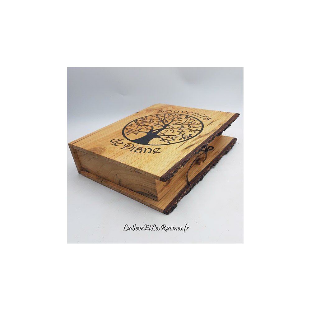 Boîte livre en bois de châtaignier personnalisée
