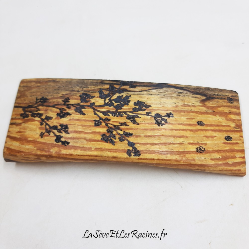 Barrette pince a cheveux branche arbre 10cm en bois, fabrication artisanale, bio ecologique