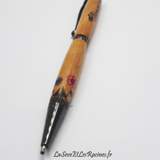 Stylo à bille en bois herbes et fleurs rechargeable personnalisable fabrication artisanale francaise