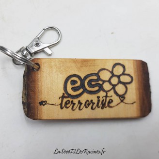 porte cle ecoterroriste bois artisanal personnalisable