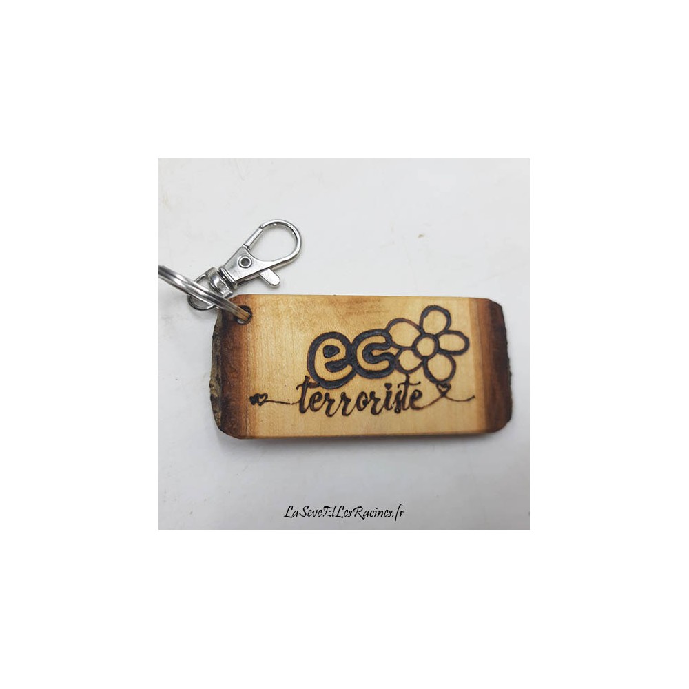 porte cle ecoterroriste bois artisanal personnalisable
