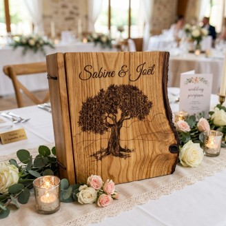livre d'or en bois personnalisé nature et arbre olivier