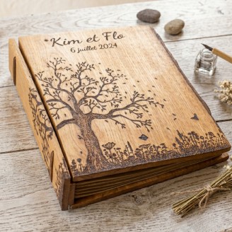 Livre d'or en bois personnalisable fabrication artisanale