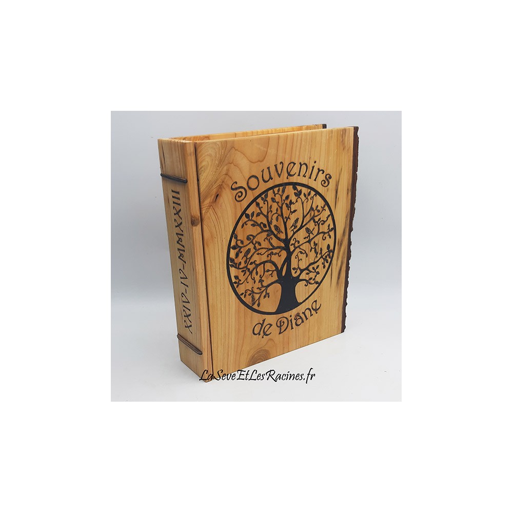 Boîte en forme de livre en bois de châtaignier artisanale personnalisée