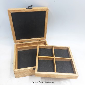 Boîte à bijoux en bois de châtaignier et faïence céramique émaillée