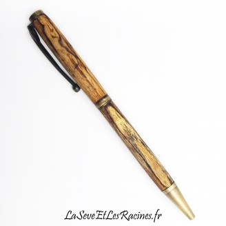 Stylo bille en bois de hêtre gravé avec un motif de branches et de feuilles