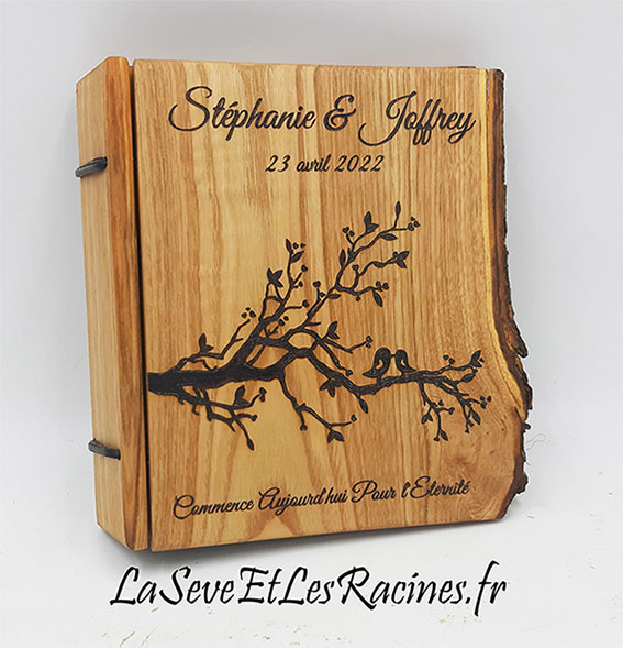 livre d'or mariage luxe bois cuir personnalisé nature champêtre rustique artisanal